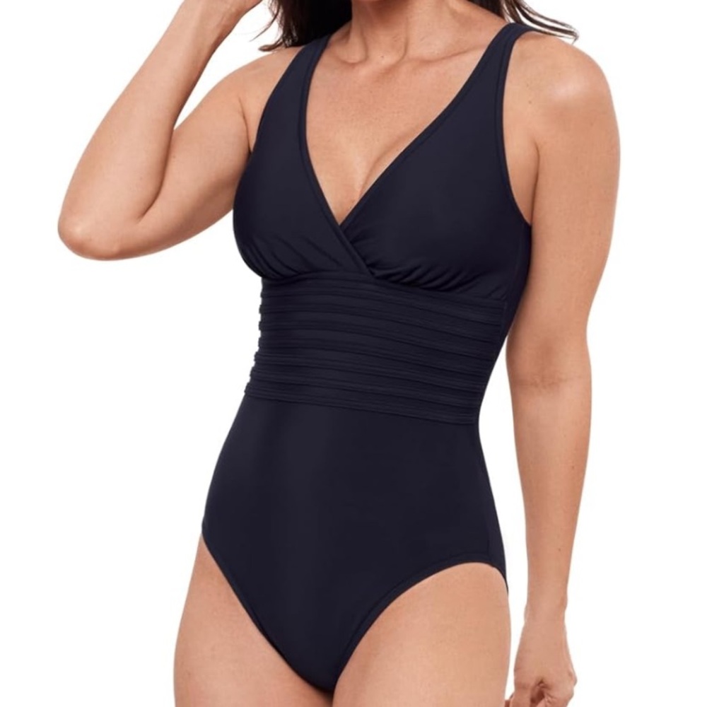 Aqua Green Black Surplice Waist Defined Womens One Piece Swimsuit S/M/L NEW